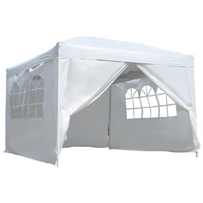 Gazebo Da Giardino Impermeabile Con Pannelli Laterali Pieghevole 3x3m In Tessuto Di Oxford Bianco