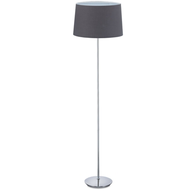 Lampada da Terra con Paralume, Stelo Cromato, Attacco E27, Ø 40 cm, Piantana da Pavimento, 148,5 cm, Grigio - RELAXDAYS