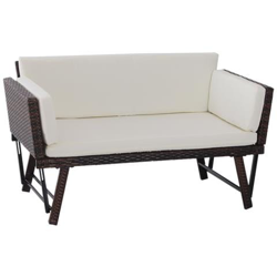 Divano Da Giardino 2 Posti Trasformabile In Lettino In Pe Rattan, Bianco, 129x66x79cm precio