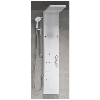 Colonna Doccia Novellini Dress S Idromassaggio Verticale Dorsale Attrezzata Miscelatore Meccanico Colore Bianco Opaco Ripiano Porta Oggetti Doccetta Mano Cascata Soffione Pioggia 20x20 Cm Installabile Parete Misura 28x55xh158 Cm