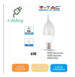 10 LAMPADINE LED E14 FIAMMA 6W V-TAC BULB LAMPADINA LAMPADA COLPO DI VENTO-naturale - S-DSHOP en oferta