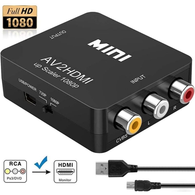 LangRay Convertitore da RCA a HDMI FAERSI 1080P Mini RCA Composito CVBS Convertitore audio video da AV a HDMI per PAL / NTSC Supporto con cavo USB