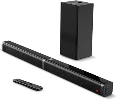 Soundbar con Subwoofer, BOMAKER Soundbar TV 2.1 CH Ultrasottile, 100W/110 dB, 5 Modalità di EQ per 4K, HD e Smart TV, Bassi Profondi, Bluetooth 5.0, L