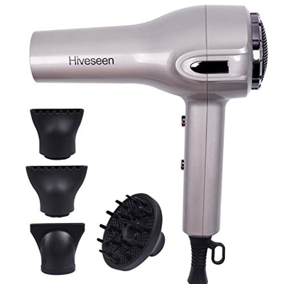 Hiveseen Asciugacapelli Professionali Ionico, 2400W Phon per Capelli Anticrespo con Diffusore e Concetratore, Potente Motore AC, 3 Impostazioni di Cal