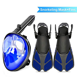 Smyidel Maschera per Lo Snorkeling Integrale Maschera Subacquea per Snorkeling antiappannamento panoramica a 180 ° Superficie Curva + Pinne per Immers en oferta