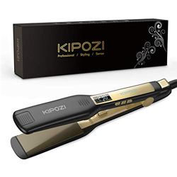 KIPOZI Piastra per Capelli Professionale, Piastra Larga in Titanio con Display Digitale Lcd, Adatta a Tutti i Tipi di Capelli, Doppia Tensione (Nero) en oferta