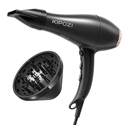 KIPOZI Asciugacapelli Professionali 2200W Motore Ac, Phone per Capelli Ioni con Diffusore e Concentratore, Tempo di Asciugatura Veloce, Nero en oferta