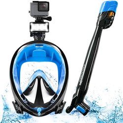 Maschera Snorkeling Protettiva CO2 con Tubo panoramico a 360° + Quick-Clip, LED & Supporto videocamera e Protezione CO2 Maschera SNX650 Pieno-facciale precio