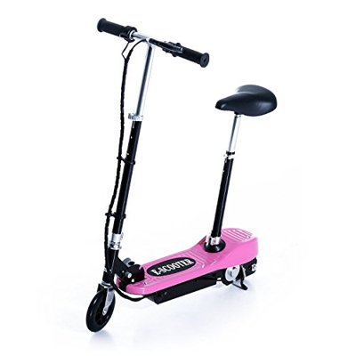 homcom Monopattino Elettrico con Sella per Bambini Pieghevole 120W, velocità Max: 12Km/h in Metallo e PE, 78 × 40 × 96cm, Rosa