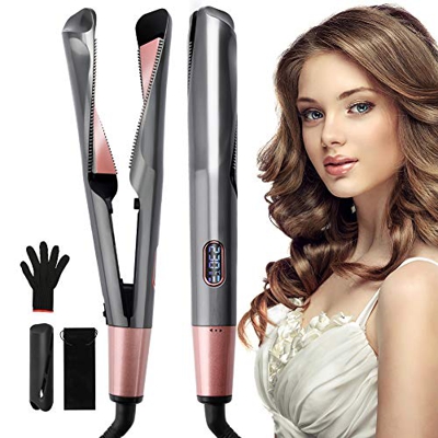 SANBLOGAN Piastra Capelli Straight and Curl, Piastra per Capelli in Ceramica Piastra Capelli Onde con Display LCD e Controllo Temperatura, Effetto Ric