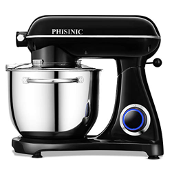 Impastatrice Planetaria, PHISINIC Robot da Cucina 6.5L 1800W, Kitchen Mixer Multifunzione, Metallo, con punto di raccordo (Nero) en oferta