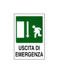 CARTELLO USCITA EMERGENZA GIU' 12x 18 ADESIVO - MACHIERALDO