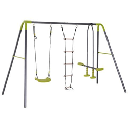 Parco Giochi Per Bambini Con Altalena Cavalluccio E Scaletta Struttura In Metallo Resistente, Verde características