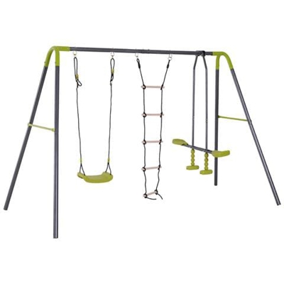 Parco Giochi Per Bambini Con Altalena Cavalluccio E Scaletta Struttura In Metallo Resistente, Verde