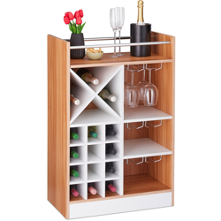 Cantinetta con Porta Calici, per 22 Bottiglie, da Terra, per Vino e Prosecco HxLxP: 96 x 63 x 35 cm, Marrone - RELAXDAYS precio