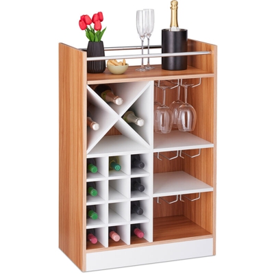 Cantinetta con Porta Calici, per 22 Bottiglie, da Terra, per Vino e Prosecco HxLxP: 96 x 63 x 35 cm, Marrone - RELAXDAYS