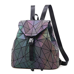 Nevenka Zaino Donna Borsa a Spalla Geometrico a Rombo con Colori Luminosi Borse Coulisse Zainetto Backpack alla Moda, Grande Quadrato Geometrico (lumi características