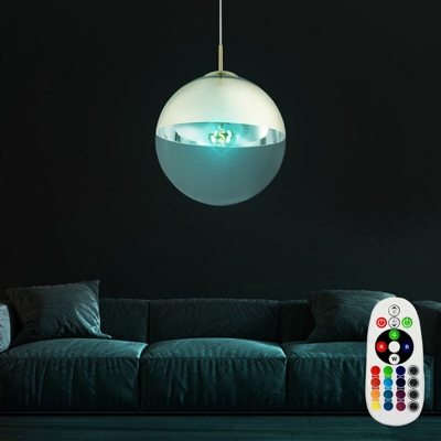 Lampada a pendolo dimmerabile Lampada a sospensione a soffitto con sfera in vetro Telecomando nel set con illuminazione a LED RGB - ETC-SHOP