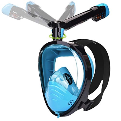 LEMEGO Maschera Snorkeling Maschera Subacquea con Visuale Panoramica 180° Design Pieno Facciale 360° ruotabile Snorkel e Compatibile con Videocamere S