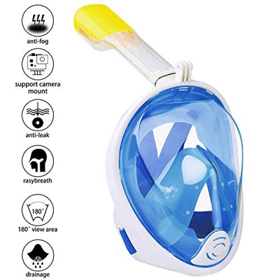 Wsobue Maschera Subacquea, Maschera da Snorkeling per Adulti e Bambini,Panoramica a 180°con Montatura per Camera D'azione Rimovibile Anti-Nebbia Anti-