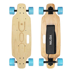 Nilox Doc Skateboard Elettrico, E-skate con Telecomando di Controllo, velocità max 12 km/h, Batteria 4,4 Ah, Sky Blue, Legno en oferta