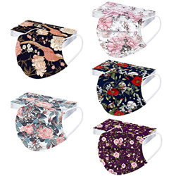 QWD 50 Pezzi Adulti_Mascherine Cotone Bandana, Colorate Stampa Fiori di anacardi Facciale Protettiva, 3 Strati Protezione della Bocca e dal Naso, Abbi en oferta