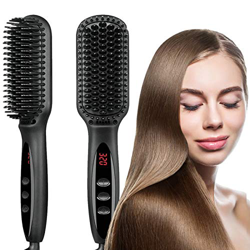 Monlida Spazzola Lisciante Elettrica, Pettine Lisciante per Capelli e Barba con Tecnologia Ionica, 12 temperature (Nero) precio