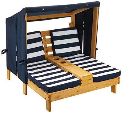 Kidkraft 524 - Doppia Sedia A Sdraio da Giardino, per Bambini, Legno, con Porta Tazze, Blu Scuro/Bianco, 92.96 x 86.36 x 88.9 cm, Età 3-4 anni