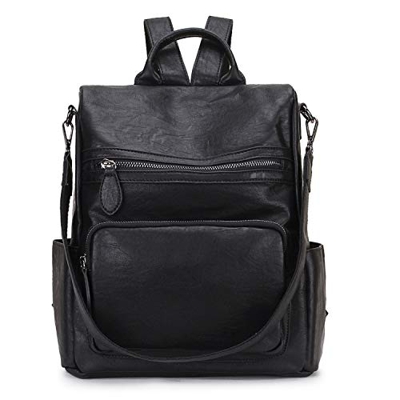 Borsa Zaino Donna,Antifurto Zaino in Pelle PU Moda Borse Zainetto Convertibile Borse Scuola Tre Modi per Trasportare Nero Tracolla Casuale Daypack