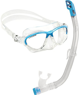 Cressi Combo Set Moon Kid & Top - Set composto da Maschera Moon Kid e Snorkel Top, Trasparente/Trasparente Blu