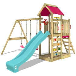 Parco Giochi Multiflyer All'aperto Con Scivolo Turchese E Tetto Rosa precio