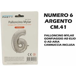 Palloncino Mylar Cm.41 Numero 6 Argento precio