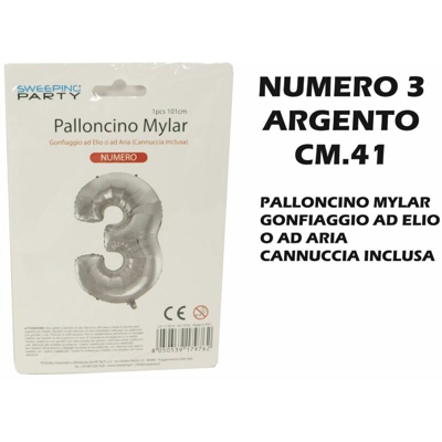 Bighouse It - PALLONCINO MYLAR CM.41 NUMERO 3 ARGENTO