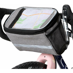 Borsa da manubrio per bicicletta, borsa da bicicletta impermeabile Borsa da telaio per cellulare Borsa per portapacchi con 2 tasche in rete, strisce características