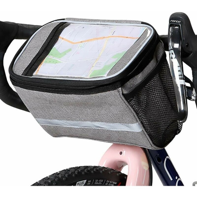 Borsa da manubrio per bicicletta, borsa da bicicletta impermeabile Borsa da telaio per cellulare Borsa per portapacchi con 2 tasche in rete, strisce