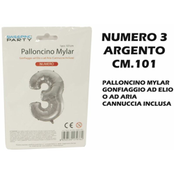 Bighouse It - PALLONCINO MYLAR CM.101 NUMERO 3 ARGENTO en oferta