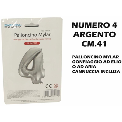 Bighouse It - PALLONCINO MYLAR CM.41 NUMERO 4 ARGENTO