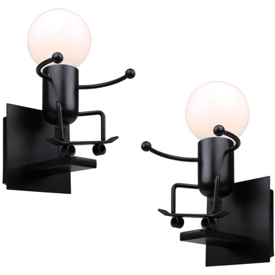 2 pezzi Lampada da Parete Cartone Animato Umanoide a Forma di Sci Lampada da Soffitto Moderna Creativa per Camera dei Bambini, Corridoio, Ristorante,