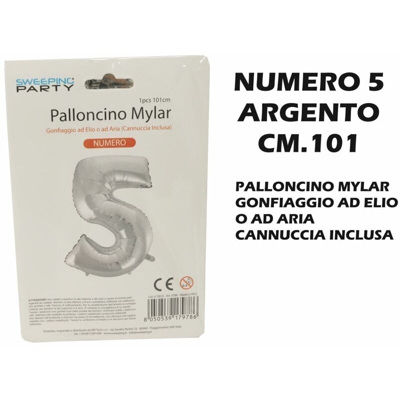 Bighouse It - PALLONCINO MYLAR CM.101 NUMERO 5 ARGENTO