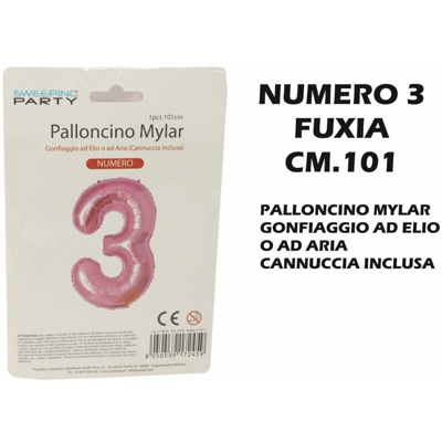 Bighouse It - PALLONCINO MYLAR CM.101 NUMERO 3 FUXIA