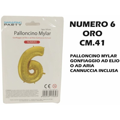 Bighouse It - PALLONCINO MYLAR CM.41 NUMERO 6 ORO