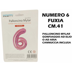 Bighouse It - PALLONCINO MYLAR CM.41 NUMERO 6 FUXIA en oferta