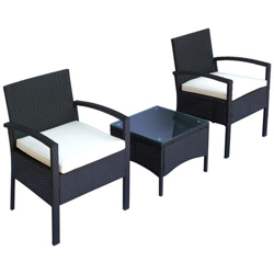 Set Mobili Da Giardino 2 Poltroncine E Tavolino Con Cuscini Pe Rattan, Nero precio