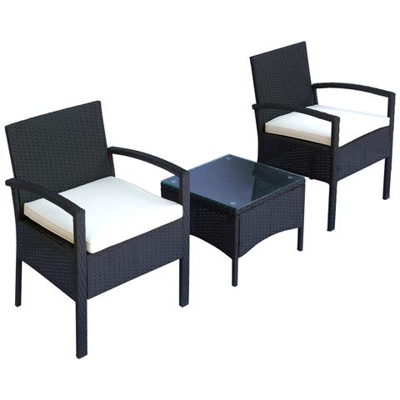 Set Mobili Da Giardino 2 Poltroncine E Tavolino Con Cuscini Pe Rattan, Nero