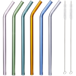 Relaxdays - Cannucce Riutilizzabili in Vetro, Set da 6 pz., Reusable Straws, Spazzola, H 23 cm, Piegate, Ø 10 mm, colorate precio