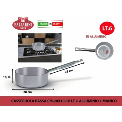 CASSERUOLA BASSA 1 MAN. CM.28X10,5h LT.6 PROFESSIONALE