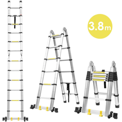 Oobest - 3.8M Scala telescopica in alluminio Scala Telescopica Pieghevole, Scala Scaletta Allungabile Scala multiuso 12 gradini precio