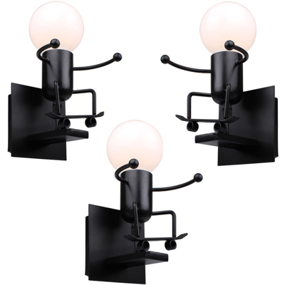 3 pezzi Lampada da Parete Cartone Animato Umanoide a Forma di Sci Lampada da Soffitto Moderna Creativa per Camera dei Bambini, Corridoio, Ristorante,