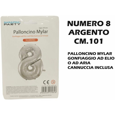 Bighouse It - PALLONCINO MYLAR CM.101 NUMERO 8 ARGENTO