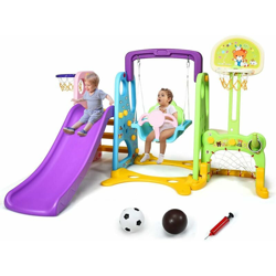 Costway - Parco Giochi 6 in 1 Multi Giochi da Giardino, con Altalena e Scivolo, Pallacanestro e Porta da Calcio, per Bambini características